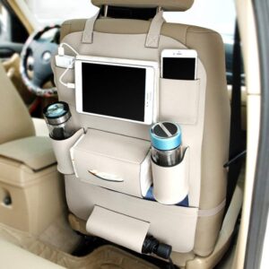 Motopack MMPOC1P PU Leather Car Auto Seat Back Multi Pocket Organizer with iPad mini Holder Hanger Universal Use as Car (Beige)