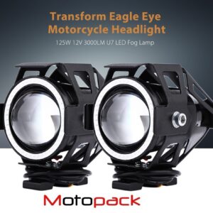 Motopack MU7FB2P U7 CREE LED Fog Light With Hi/Low, Strobe Modes and Blue Angel Eye Ring for Motorcycle Cars and Bike (15W)